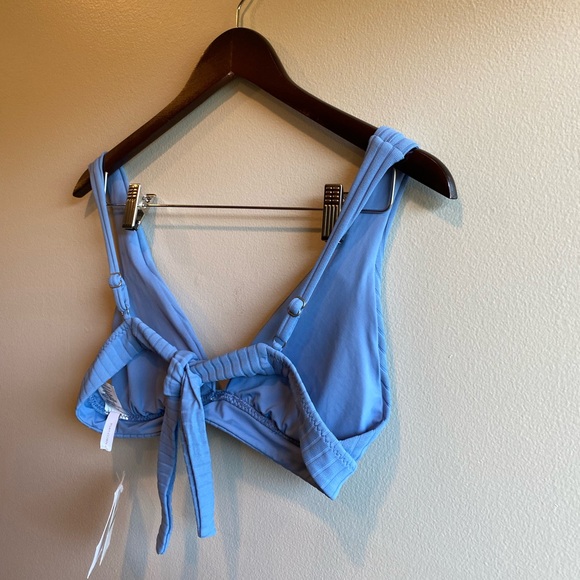 NWT Becca By Rebecca Virtue Bikini Triangle Top Ribbed Blue Tie on Back Size L - Picture 6 of 6